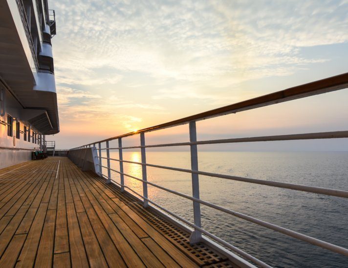 Cruise ship deck with beautiful sunset.