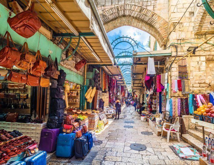 View of souvenir market in old city Jerusalem, Israel