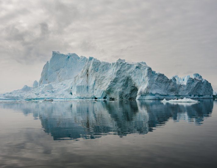 Reflection of icebergs in Disko bay, North Greenland